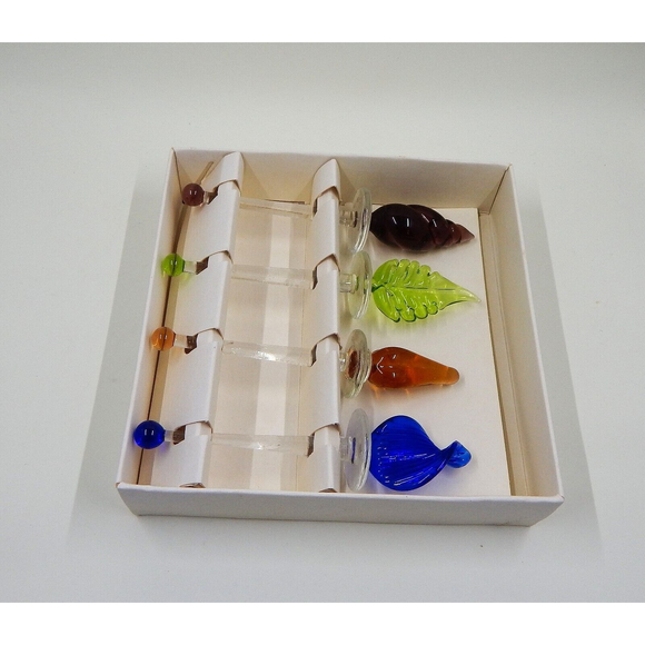 Pier 1 Decorative Glass Bottle Stoppers Clear Cobalt Blue Green Stirrer Set of 4 - Picture 3 of 3